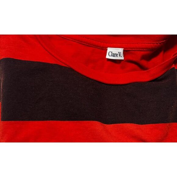 Clare V. Rugby Stripe Petite Tee In Navy/Poppy Size M - Picture 6 of 8